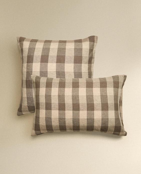 CHECKED LINEN PILLOWCASE