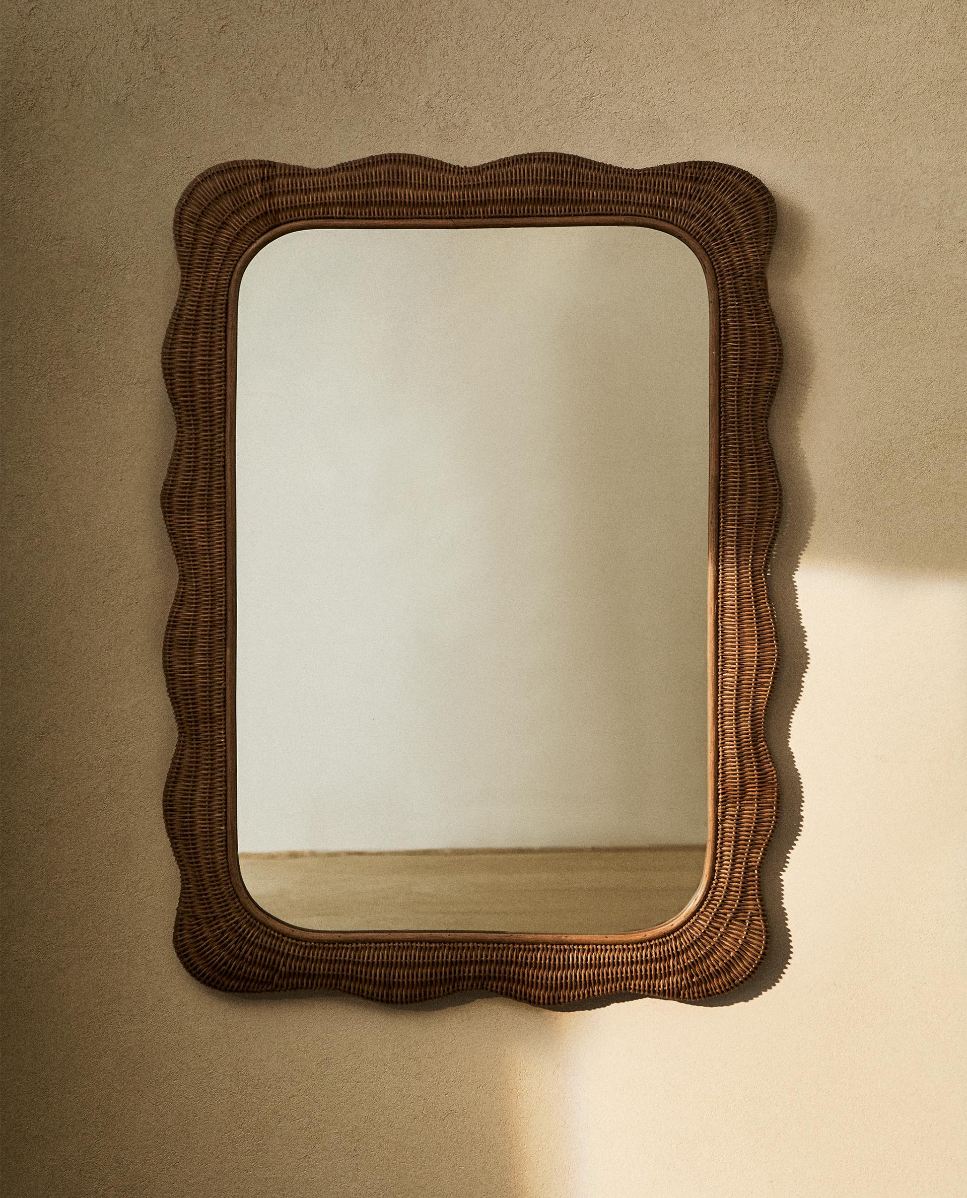Rattan Wall Mirror with Irregular Design