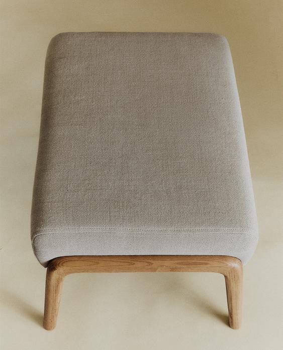 ASH WOOD AND LINEN OTTOMAN STOOL ASH WOOD AND LINEN OTTOMAN STOOL