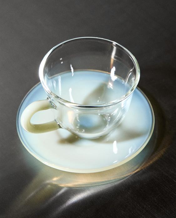 COLOURED BOROSILICATE GLASS COFFEE CUP AND SAUCER