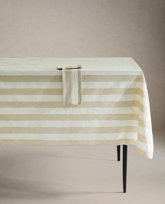 DYED THREAD STRIPED TABLECLOTH