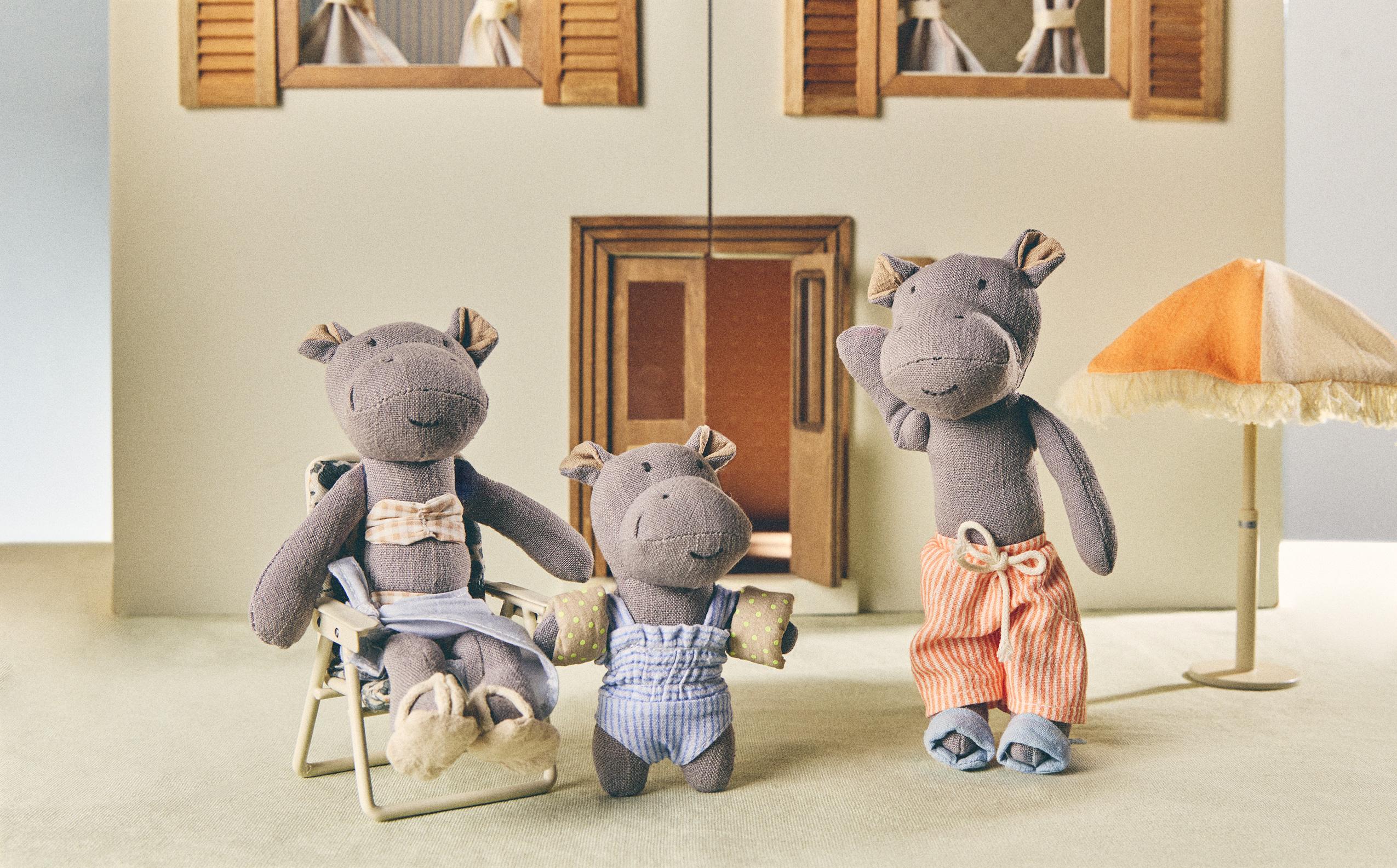 CHILDREN'S SOFT TOY SET WITH HIPPOPOTAMUS FAMILY (SET OF 3)