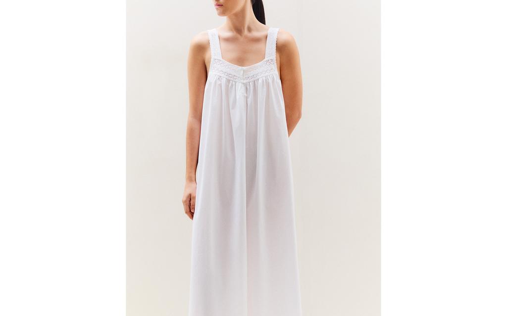 STRAPPY COTTON NIGHTDRESS WITH LACE TRIM