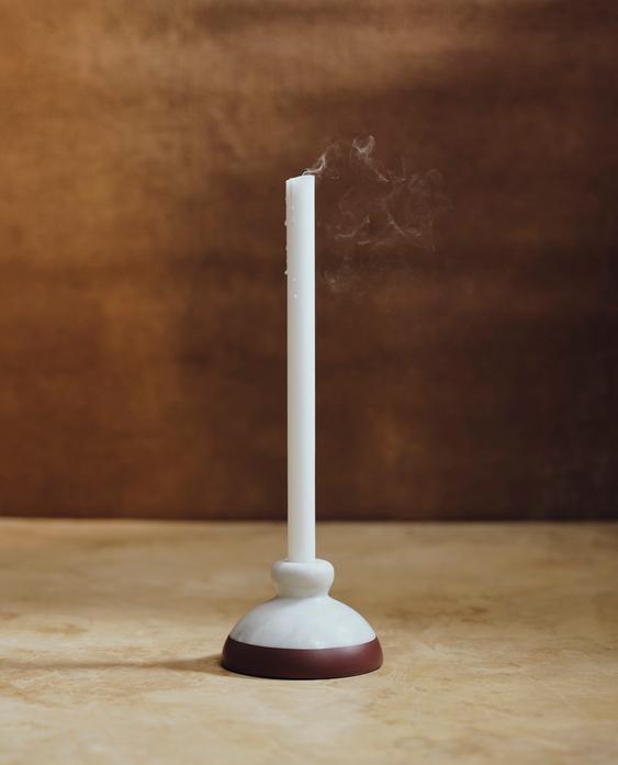 MARBLE CANDLESTICK WITH COLOURED STRIPE