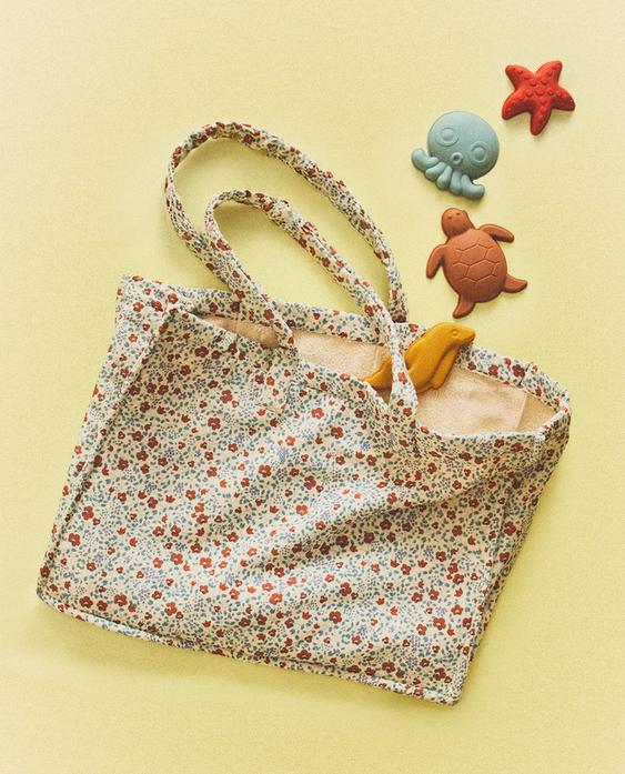KINDER STRANDTASCHE AUS BAUMWOLLE MIT BLUMENMUSTER KINDER STRANDTASCHE AUS BAUMWOLLE MIT BLUMENMUSTER