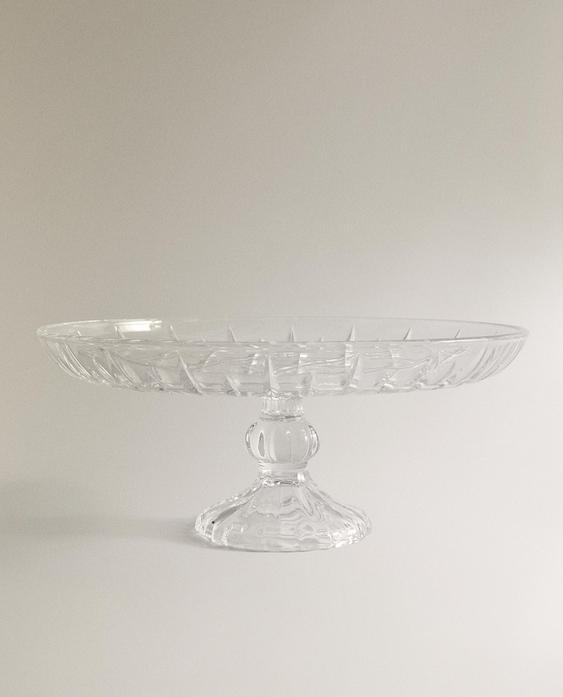 طبق تقديم زجاج بتصميم ألماسي بارز