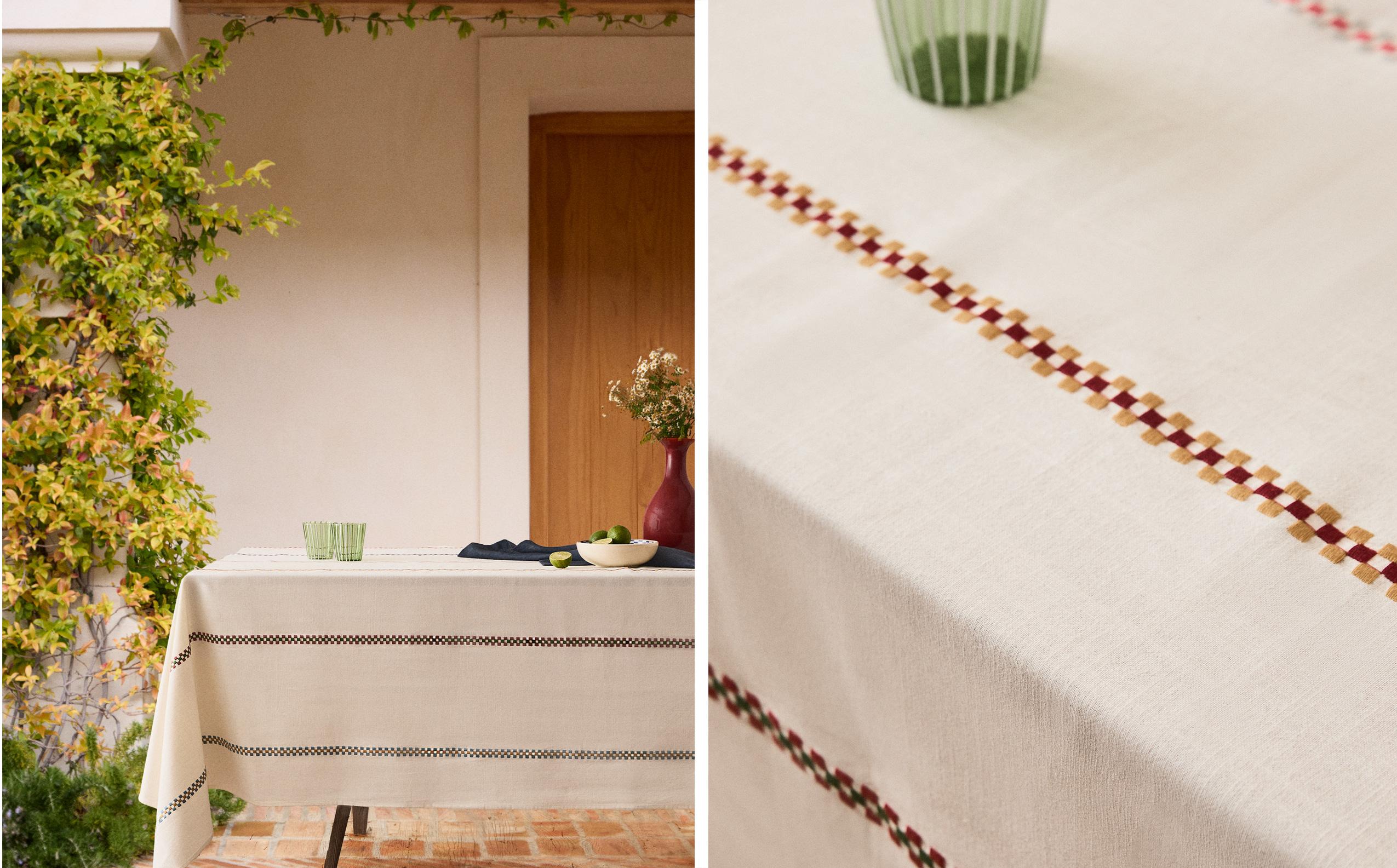 COTTON TABLECLOTH WITH MULTICOLOURED BORDERS