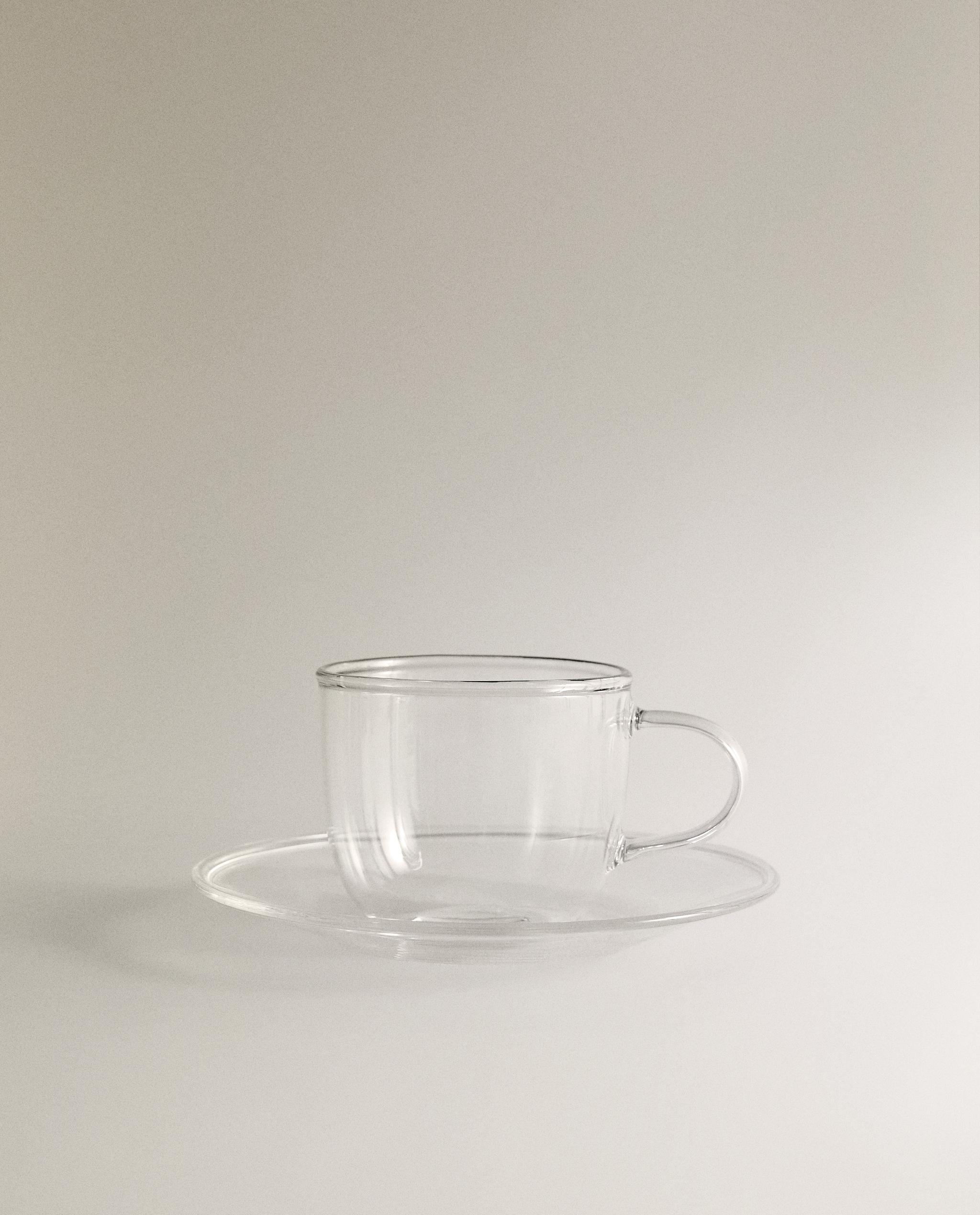 BOROSILICATE GLASS TEACUP AND SAUCER WITH SILVER RIM product thumbnail 9