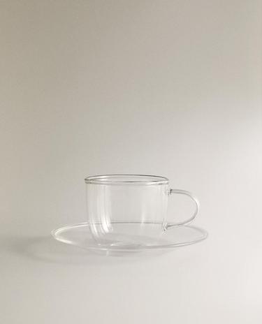 TASSE À THÉ ET ASSIETTE BOROSILICATE FILET ARGENT