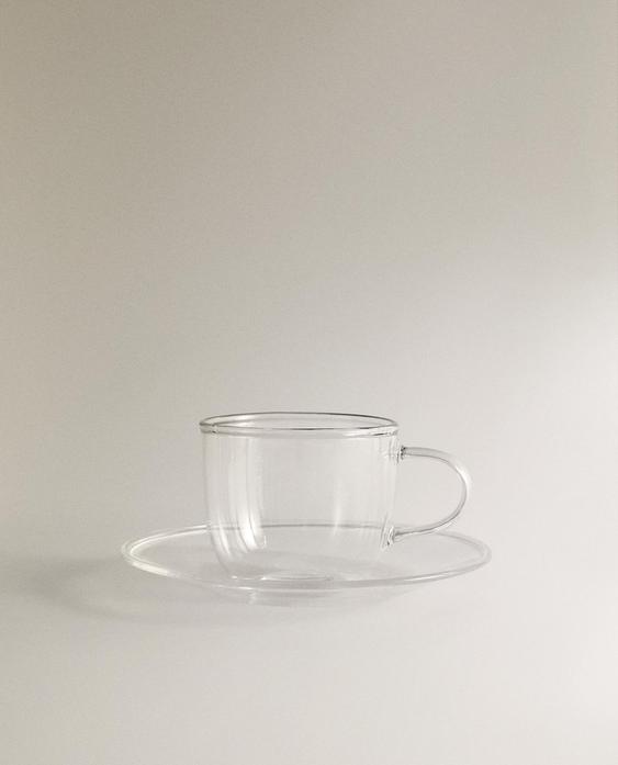 銀邊硼矽玻璃茶杯和茶碟