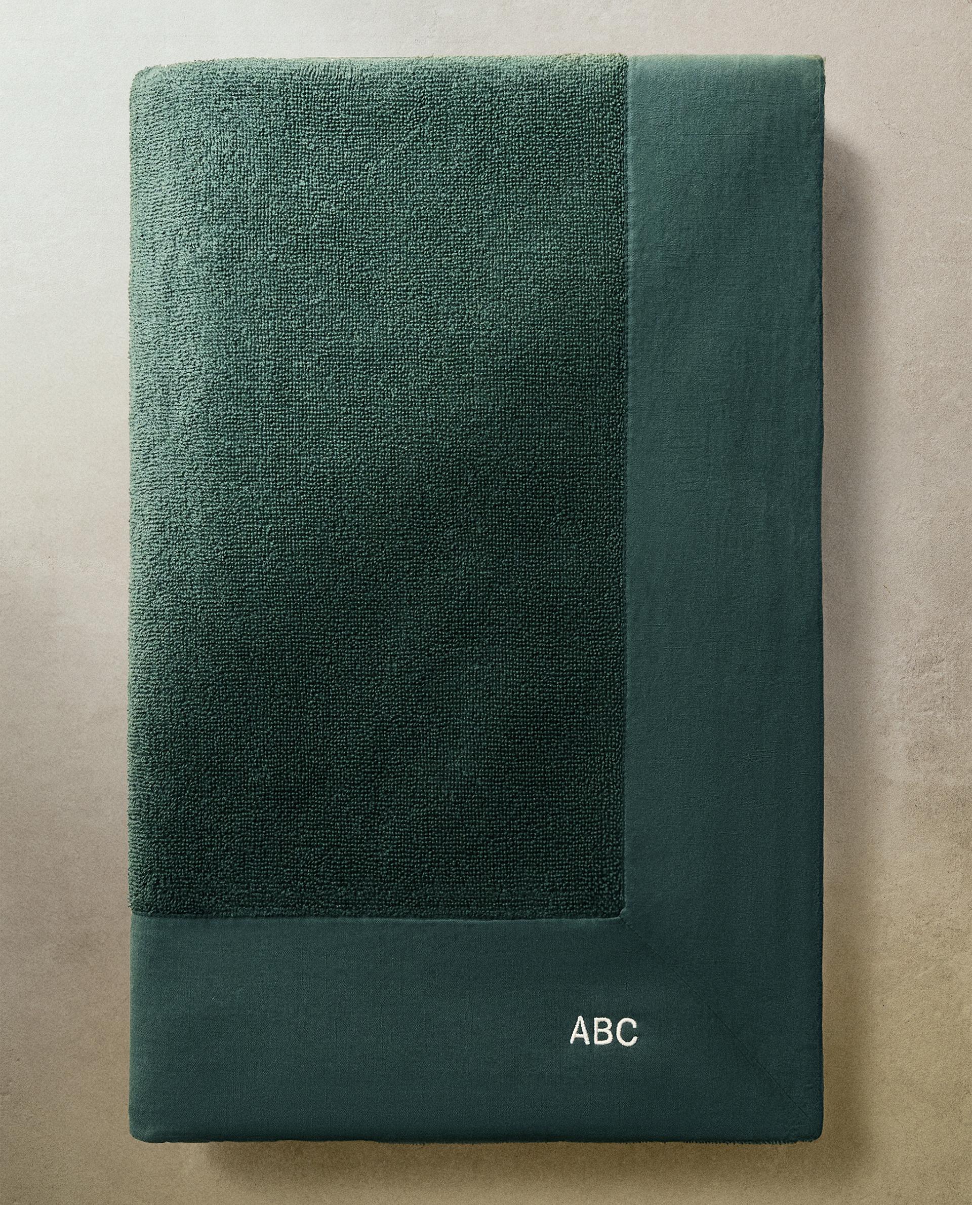 COTTON BEACH TOWEL WITH LINEN BORDER
