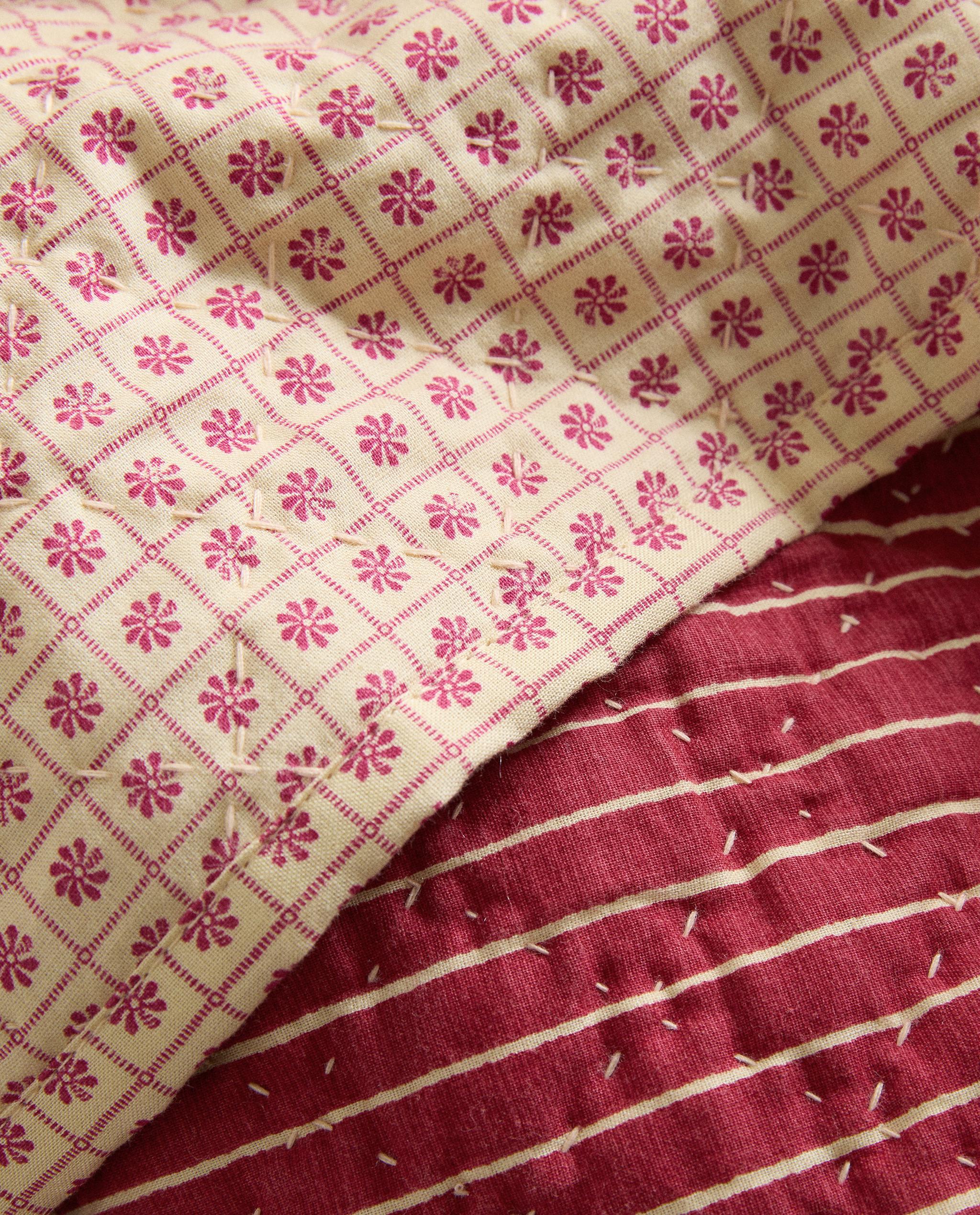 STRIPED AND FLORAL COTTON QUILTED BEDSPREAD | KATHARINE POLE product thumbnail 2