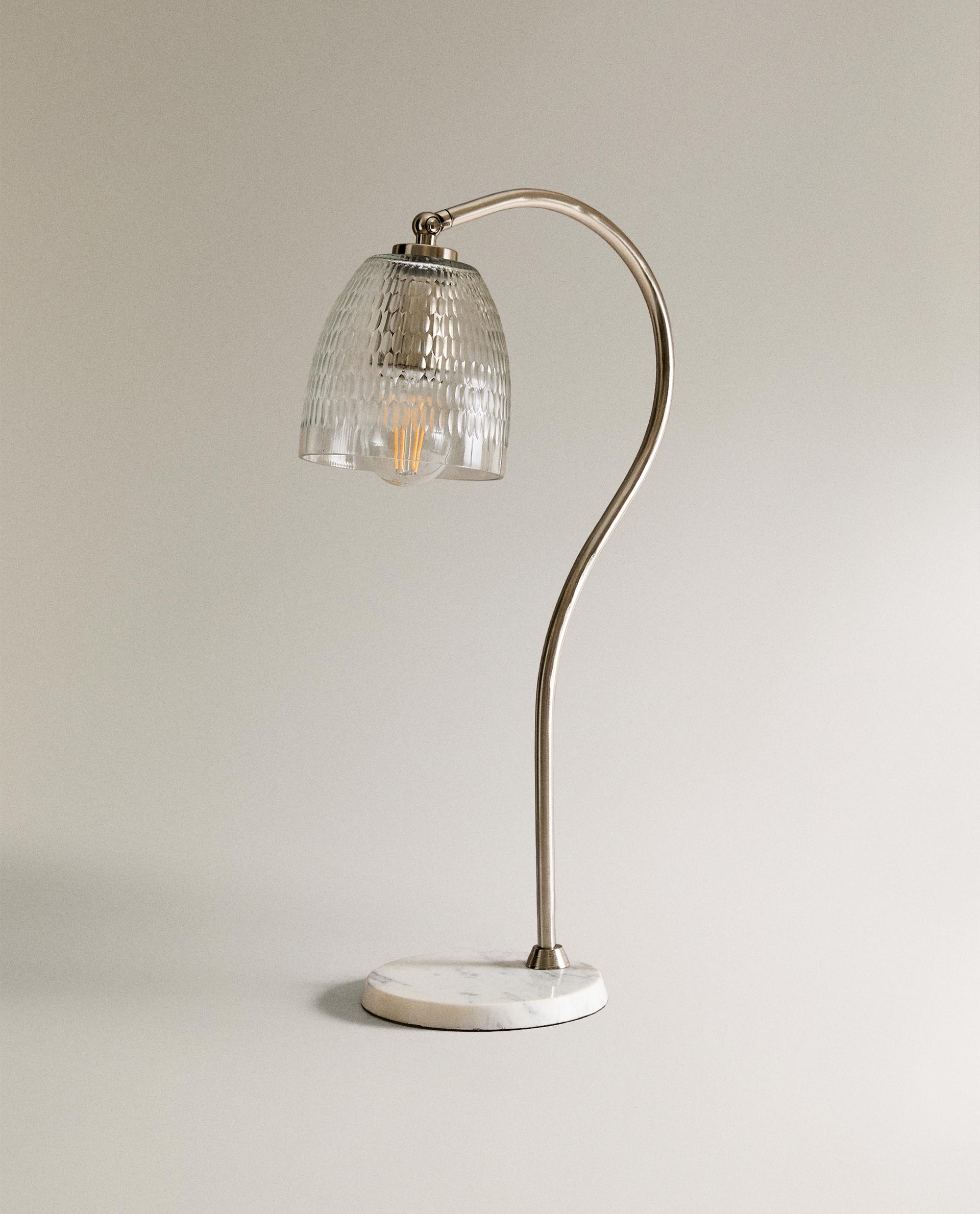 TABLE LAMP WITH MARBLE BASE AND GLASS SHADE