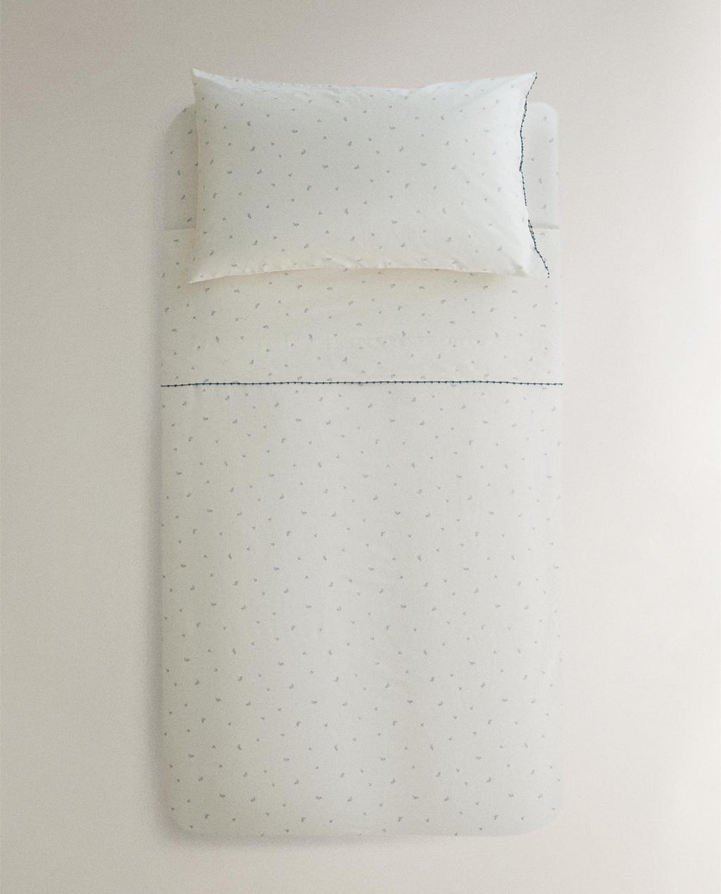 HOUSSE DE COUETTE EN COTON POUR ENFANTS À MOTIF FEUILLES ET POINTS