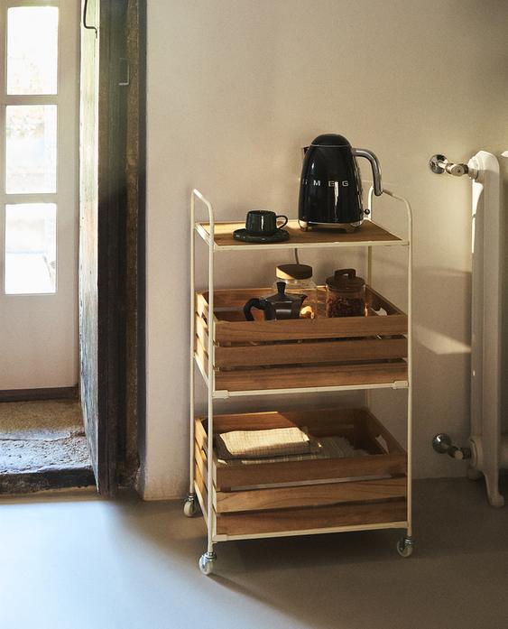 WOOD AND METAL STORAGE CART