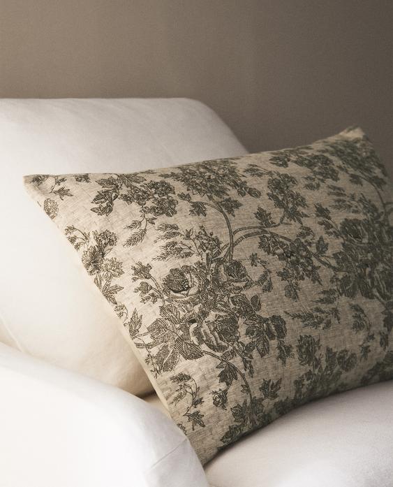 FLORAL COTTON AND LINEN CUSHION COVER