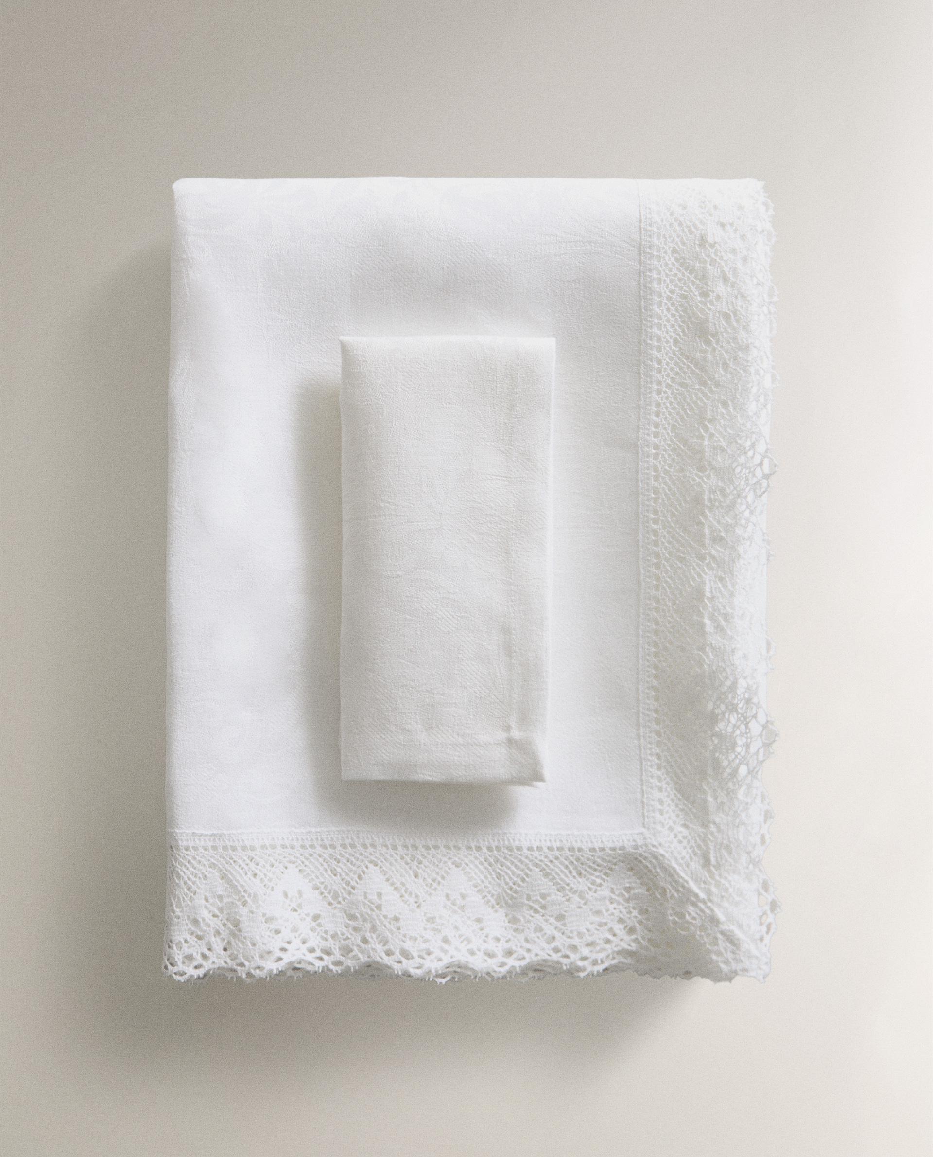 LINEN JACQUARD TABLECLOTH WITH LACE TRIM product thumbnail 8