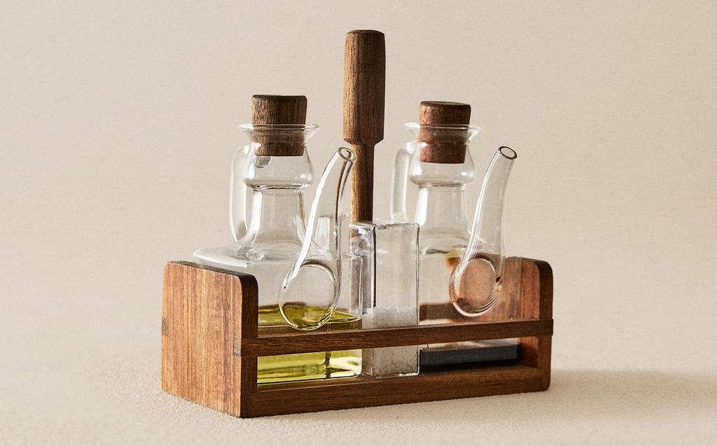 SET ÖL-/ESSIGFLASCHEN BOROSILIKATGLAS HOLZ SET ÖL-/ESSIGFLASCHEN BOROSILIKATGLAS HOLZ