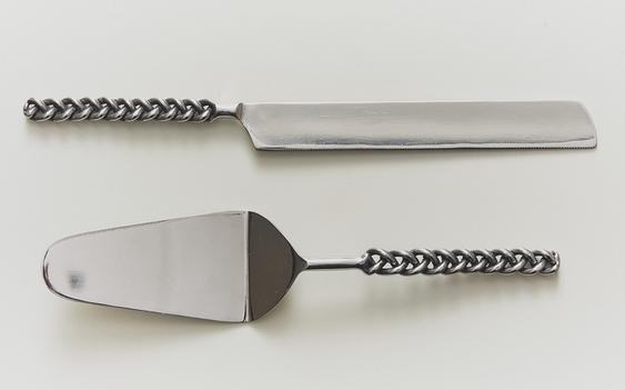 KAGESPATEL OG KNIV MED FLETTET HANK I METAL