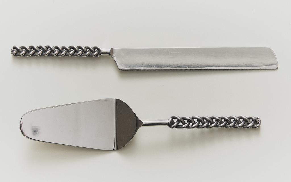 SET PALA Y CUCHILLO TARTA MANGO TRENZADO METAL