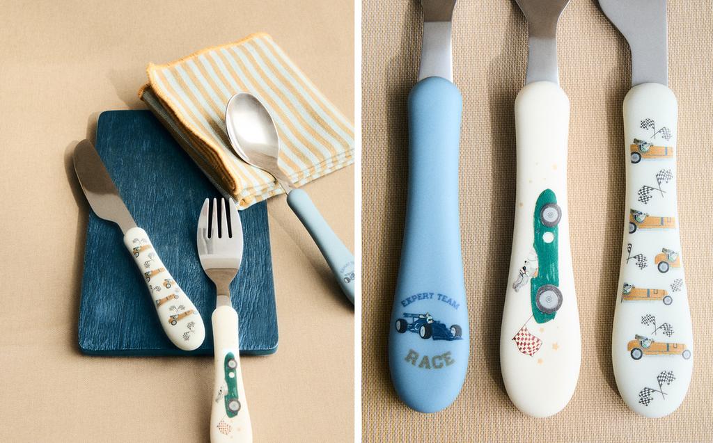 CONJUNTO DE TALHERES INFANTIL CÃO DE CORRIDAS