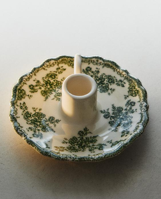 FLORAL EARTHENWARE CANDLESTICK