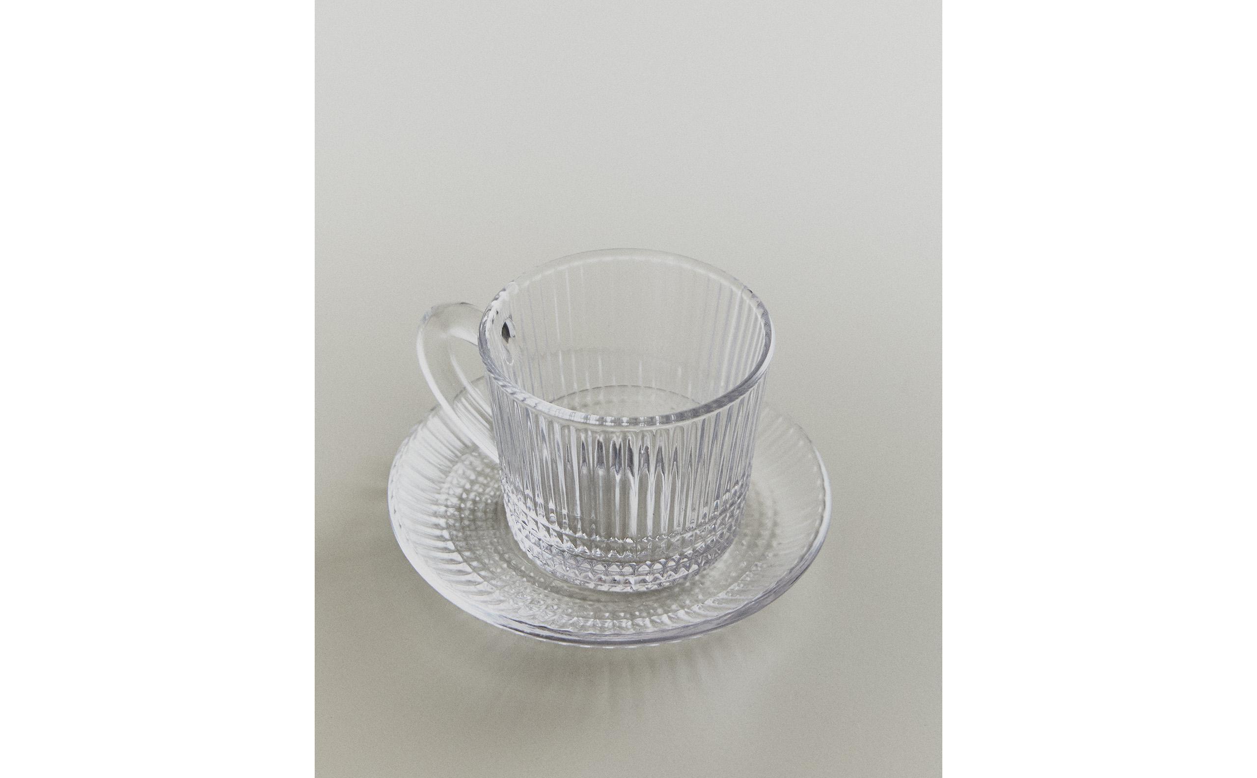GLASS COFFEE CUP AND SAUCER WITH RAISED GEOMETRIC DESIGN product thumbnail 7