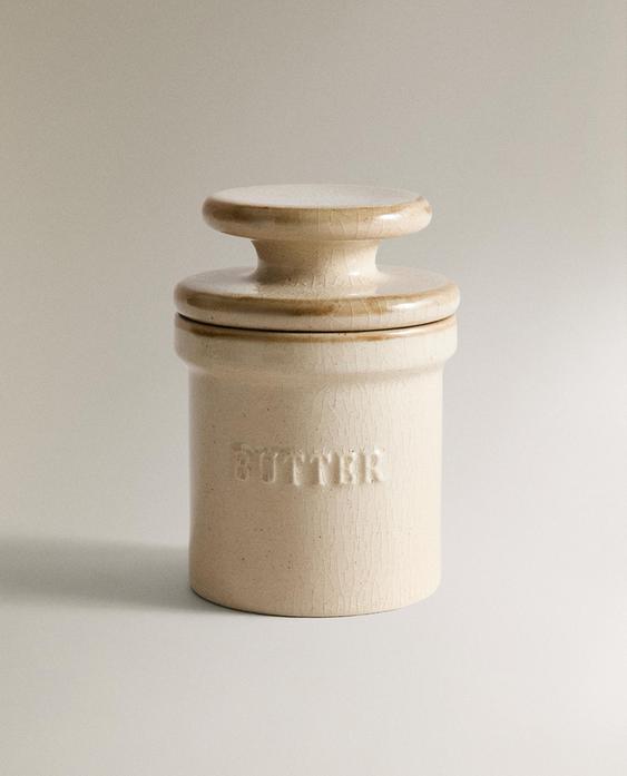 STONEWARE CYLINDRICAL BUTTER DISH