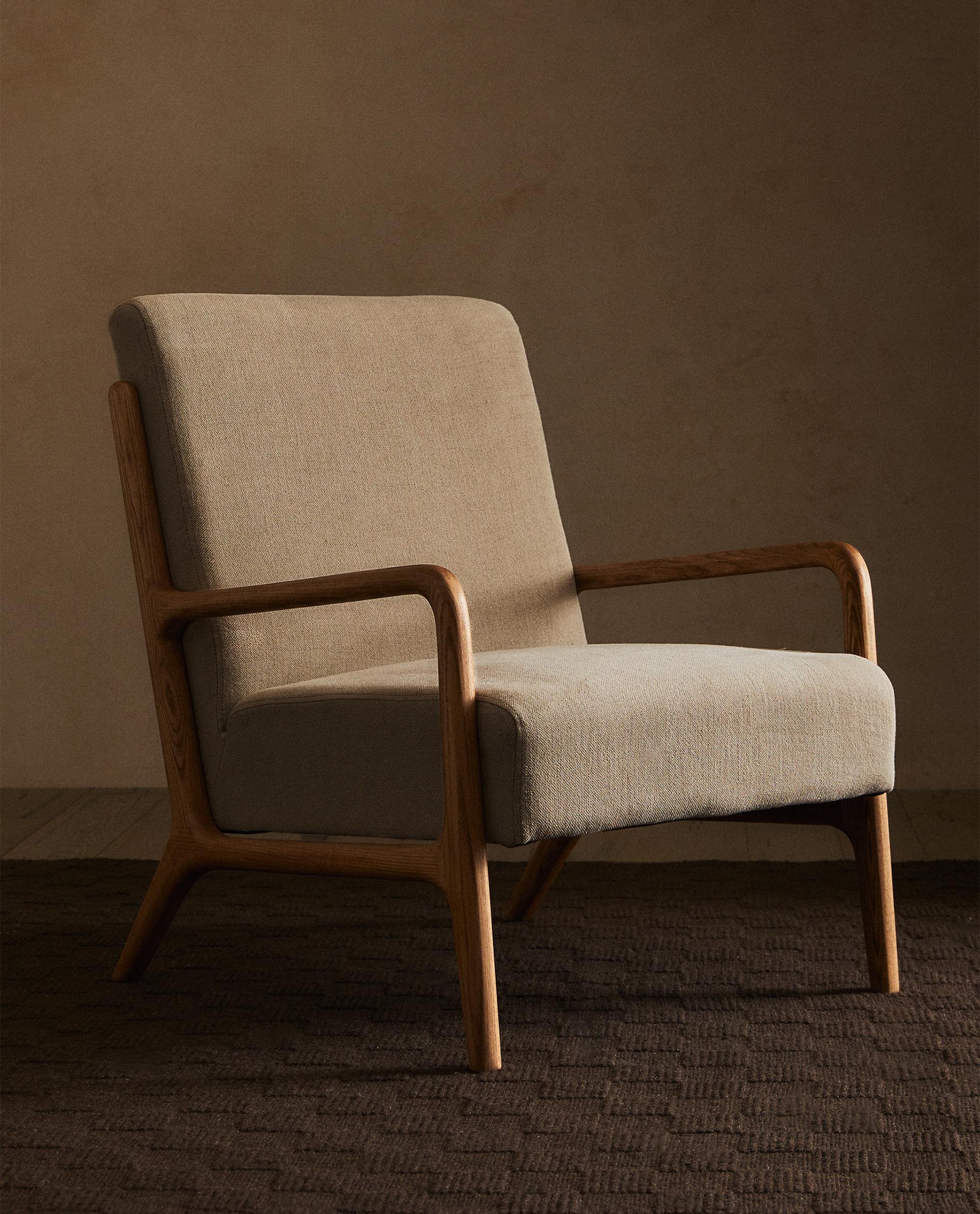 ASH WOOD AND LINEN ARMCHAIR