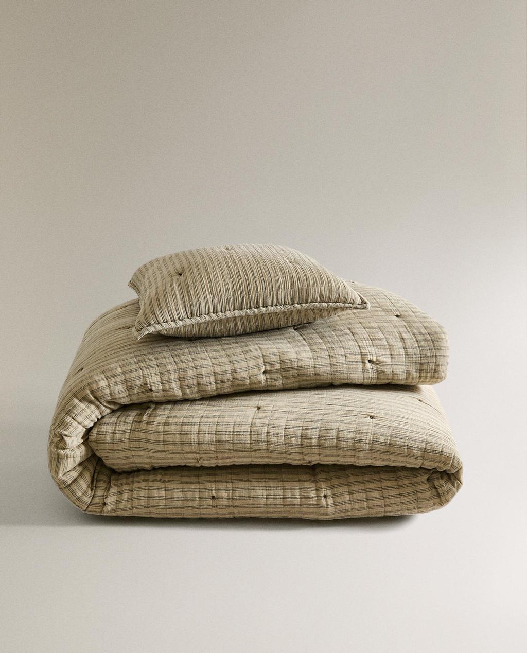KIDS' COTTON QUILTED BEDSPREAD WITH THIN STRIPES