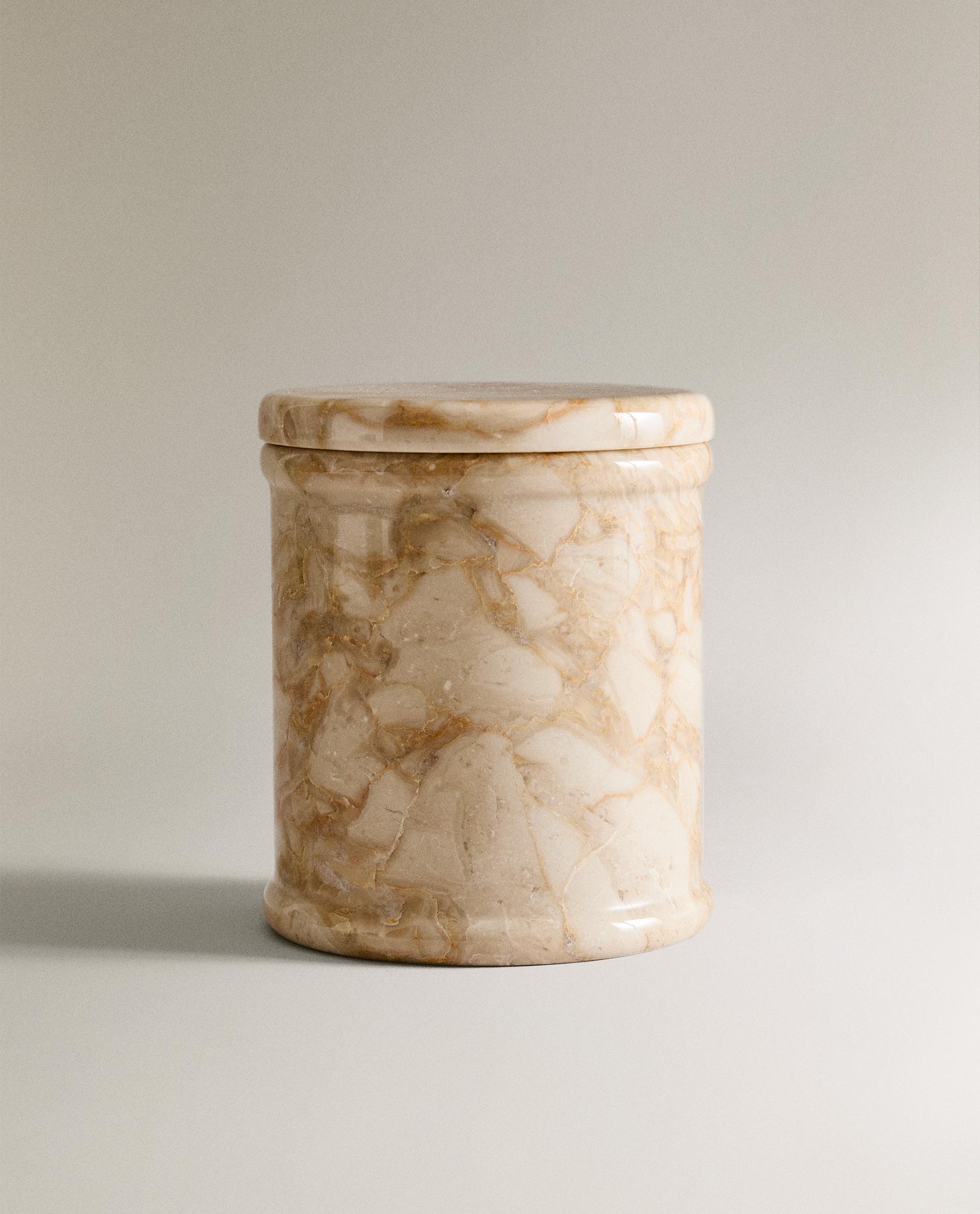 MARBLE CANDLE CONTAINER WITH LID