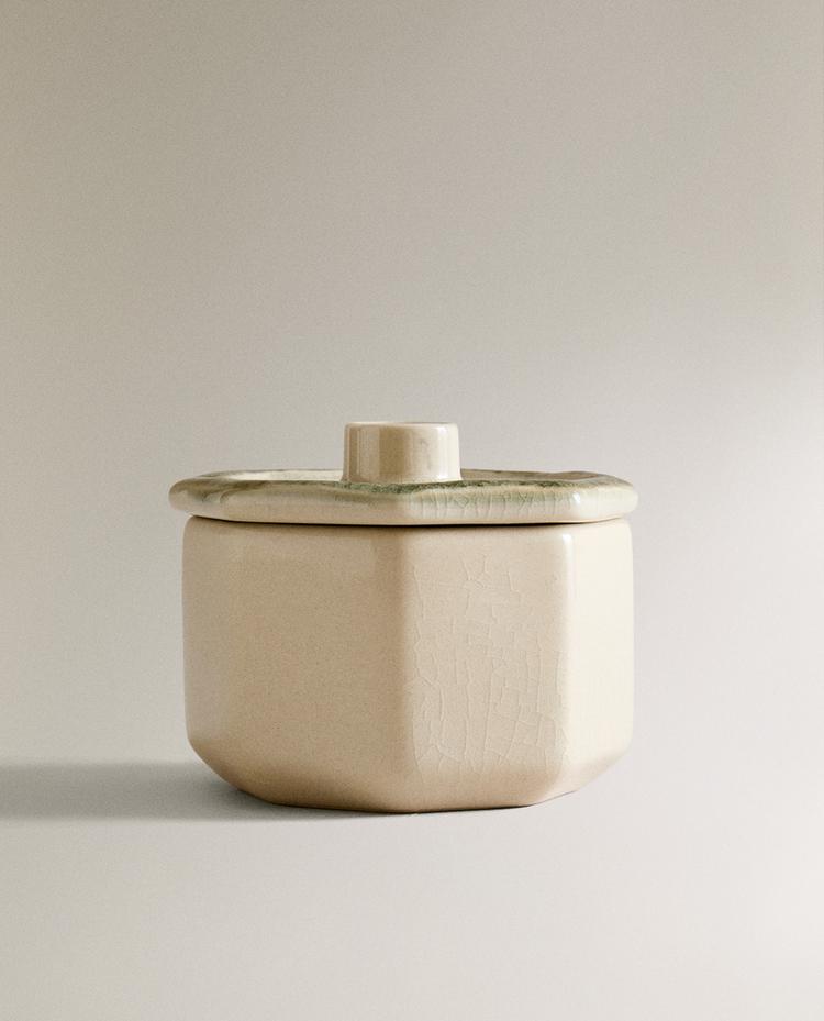 OCTAGONAL CERAMIC SUGAR BOWL WITH LID