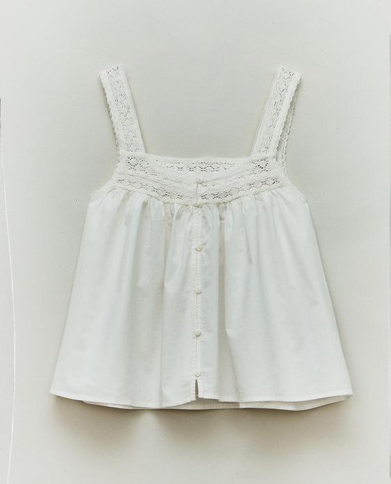 توب قطني بحمالات وحافة دانتيل