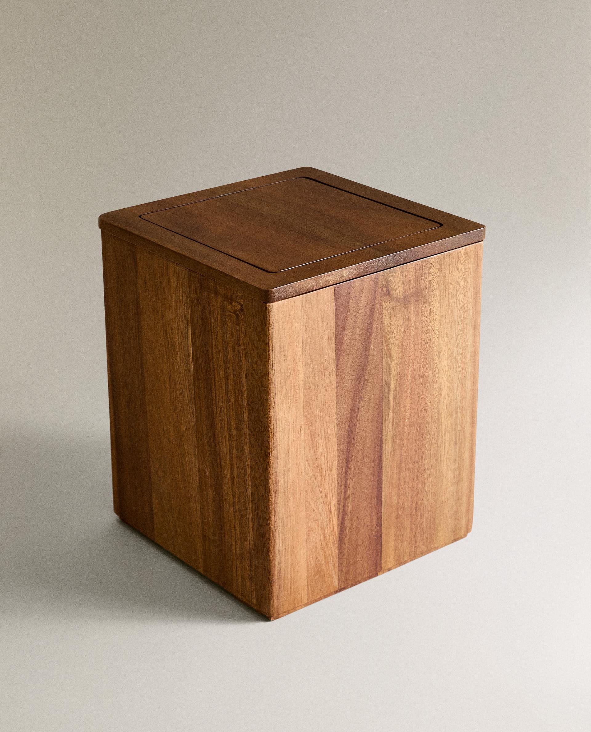 SQUARE WOODEN BATHROOM TRASH CAN