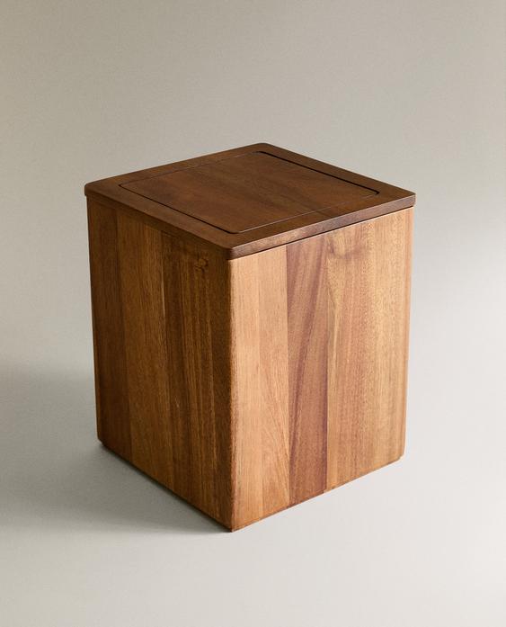Square Wooden Bathroom Trash Can with Magnetic Lid