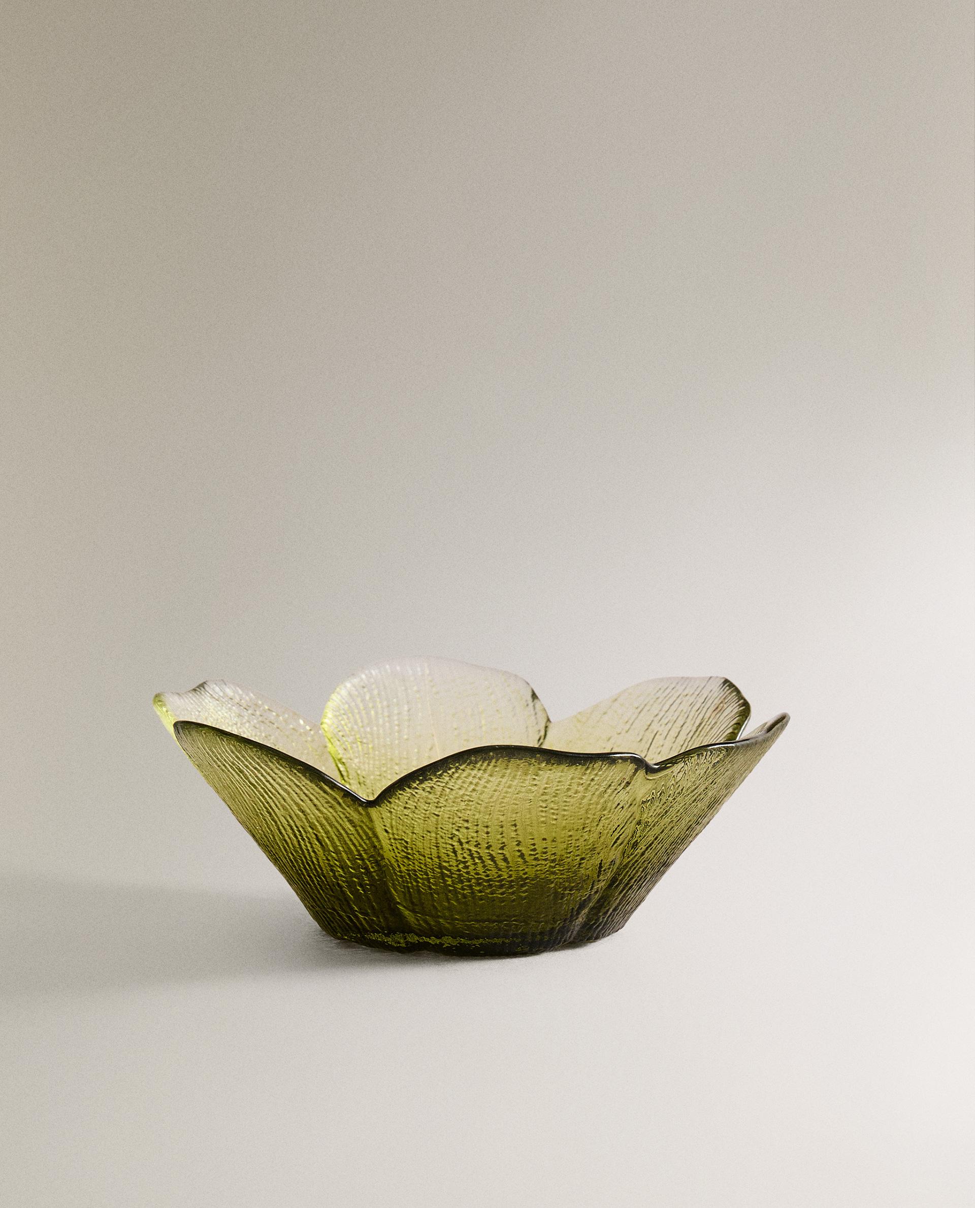 フラワー型ガラスボウル グリーンイエロー cooking-clocca_wc-edoglass-bowl