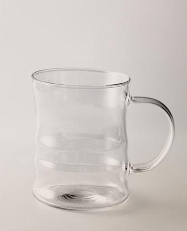 BOROSILICATE GLASS MUG WITH RAISED DESIGN