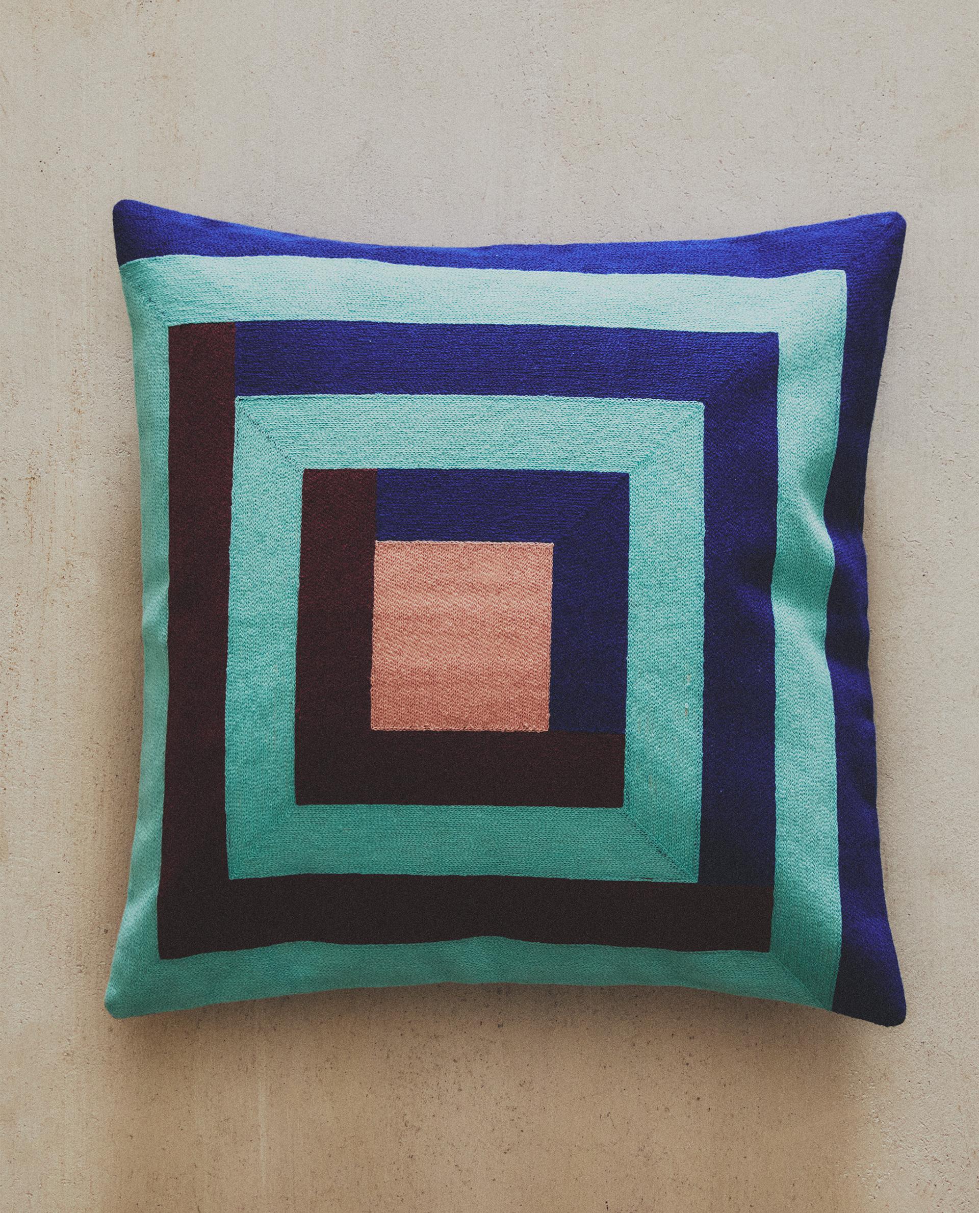 COTTON CUSHION COVER WITH SQUARES X COLLAGERIE