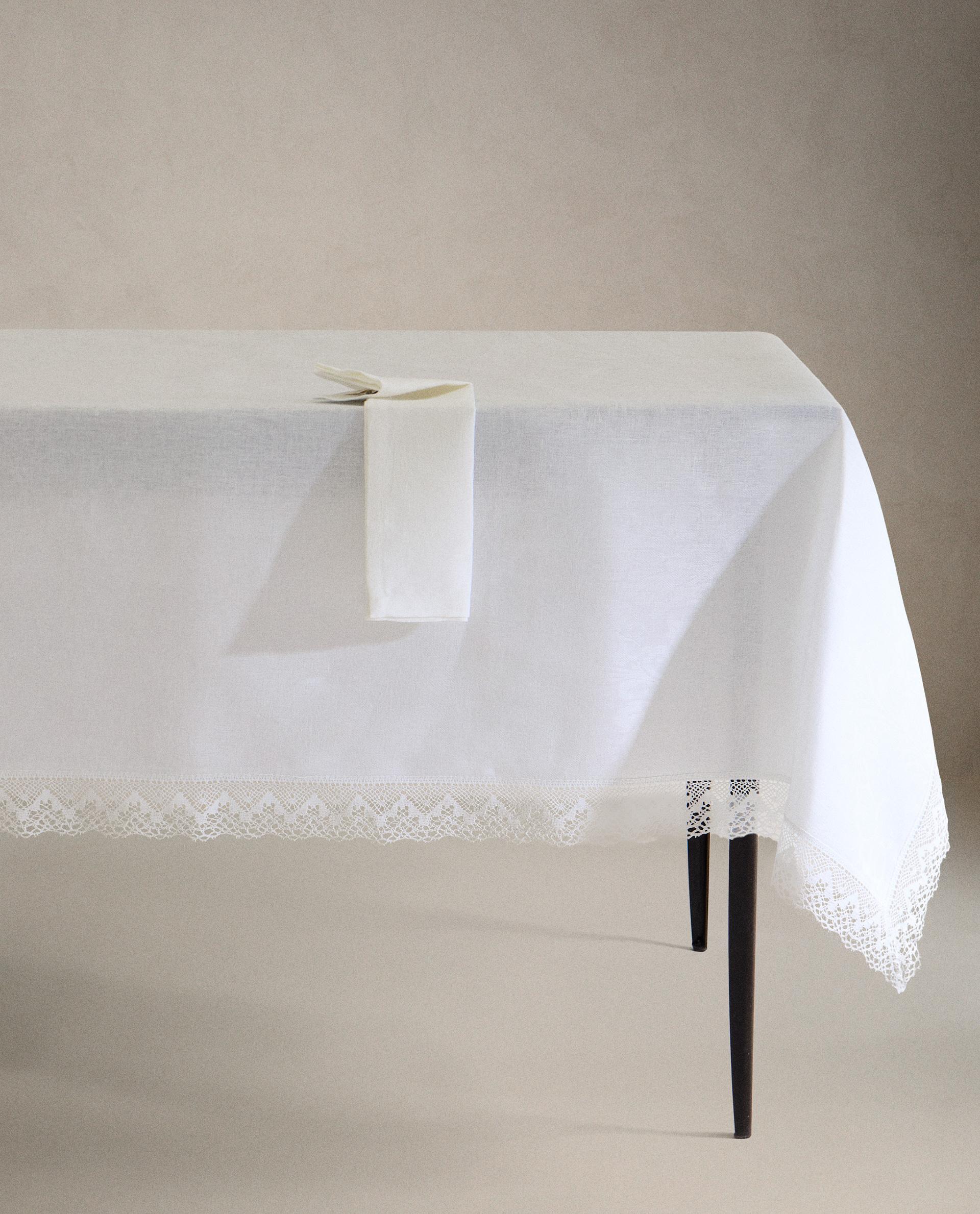 LINEN JACQUARD TABLECLOTH WITH LACE TRIM product thumbnail 6
