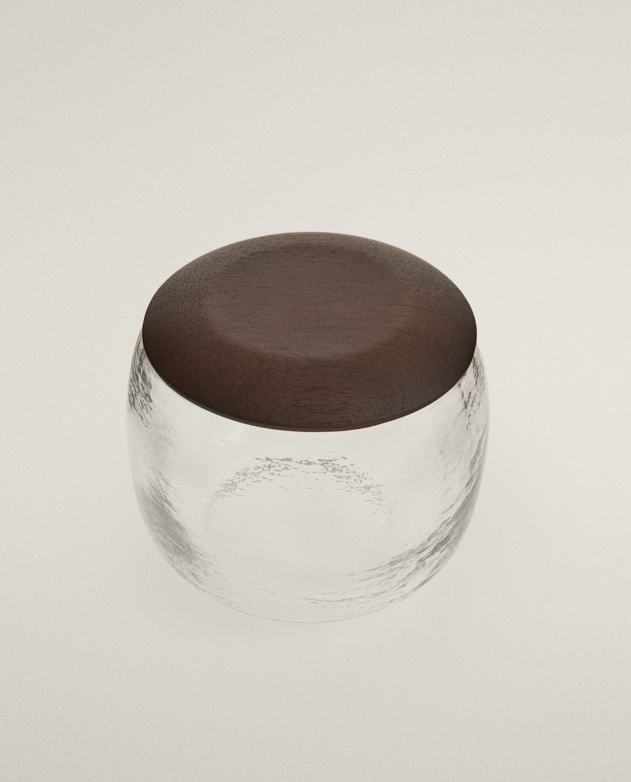ACACIA AND GLASS WOOD BATHROOM ORGANISER JAR