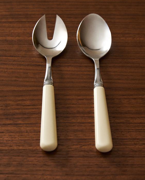 SALAD CUTLERY SET WITH COLOURED HANDLE (SET OF 2)
