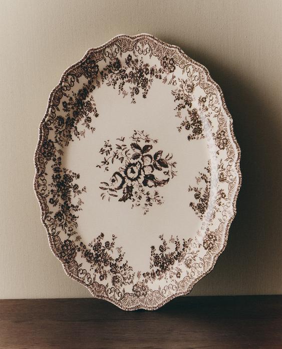 PLAT FAÏENCE IMPRIMÉ FLEURS