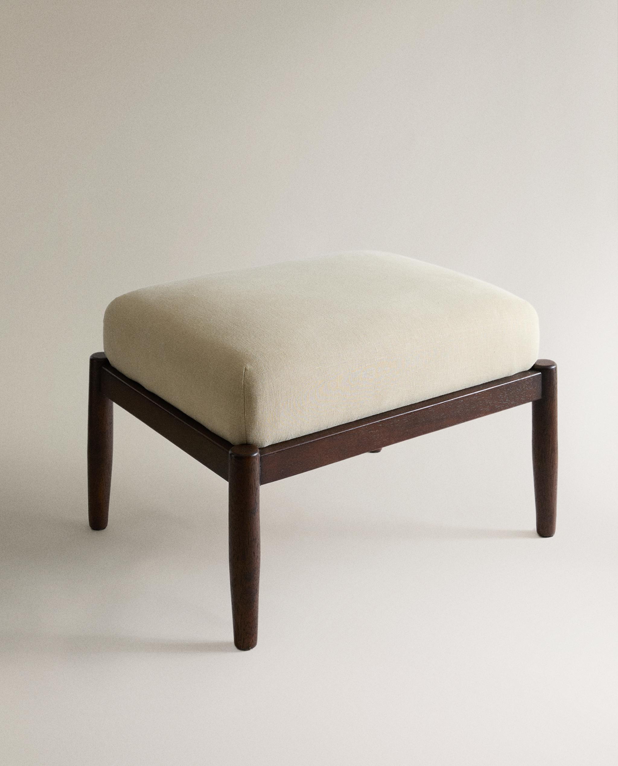 WOOD AND LINEN FOOTREST STOOL product thumbnail 5