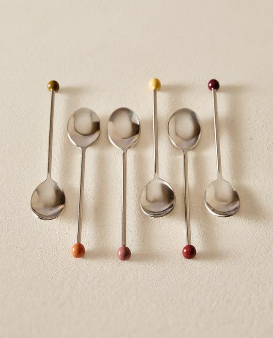 PACK OF COLOURED STEEL TEASPOONS (PACK OF 6)