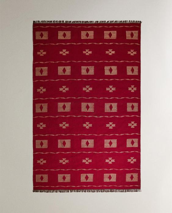 GEOMETRIC PRINT WOOL AND RAFFIA RUG