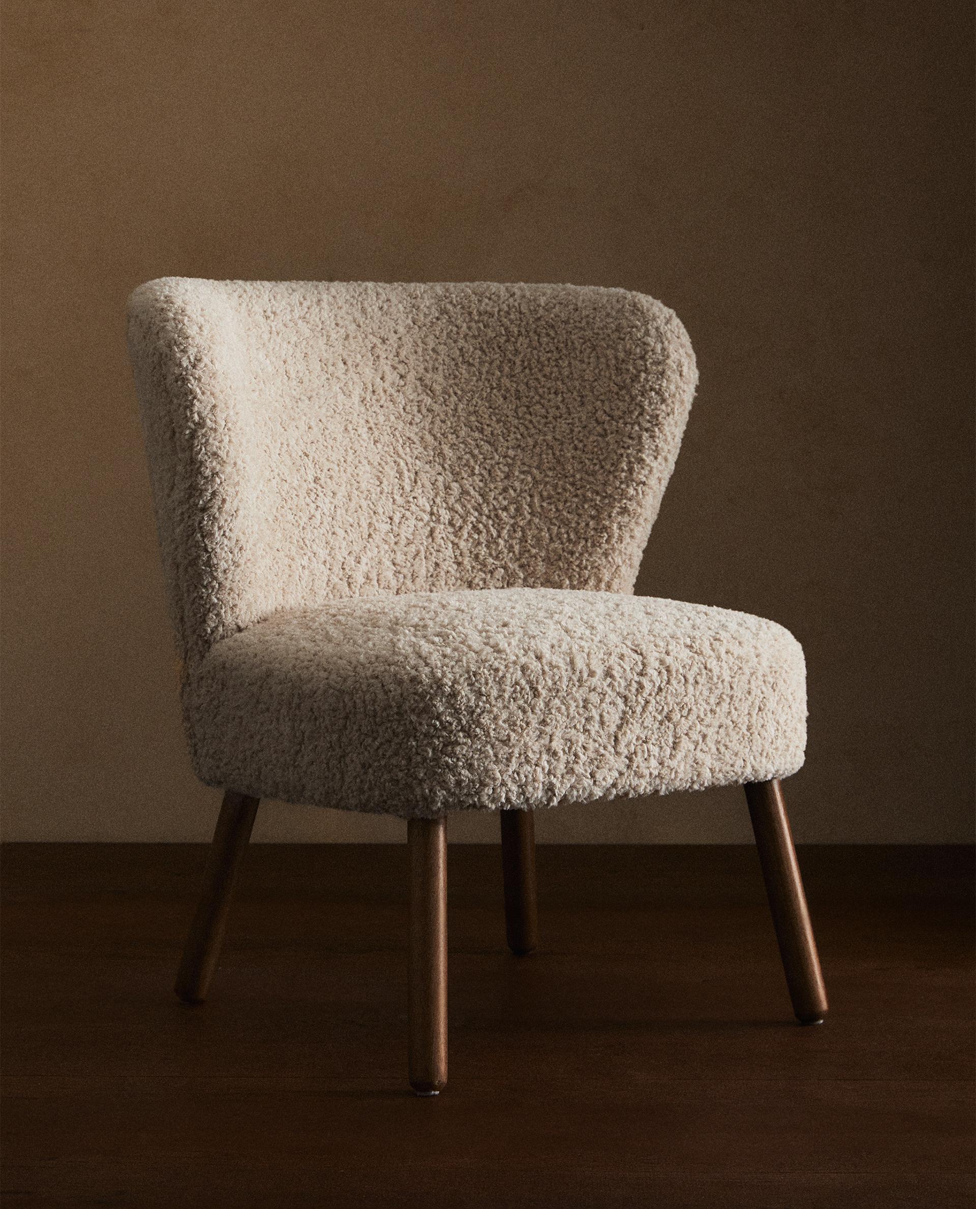 FAUTEUIL TISSU BOUCLÉ BEIGE CLAIR