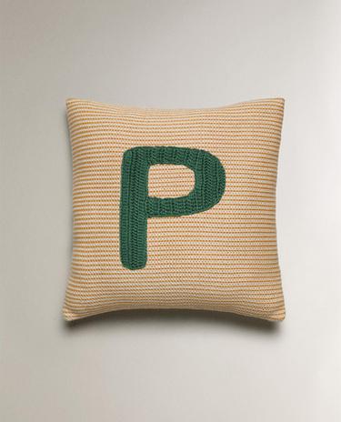 KIDS' EMBROIDERED LETTER P CUSHION