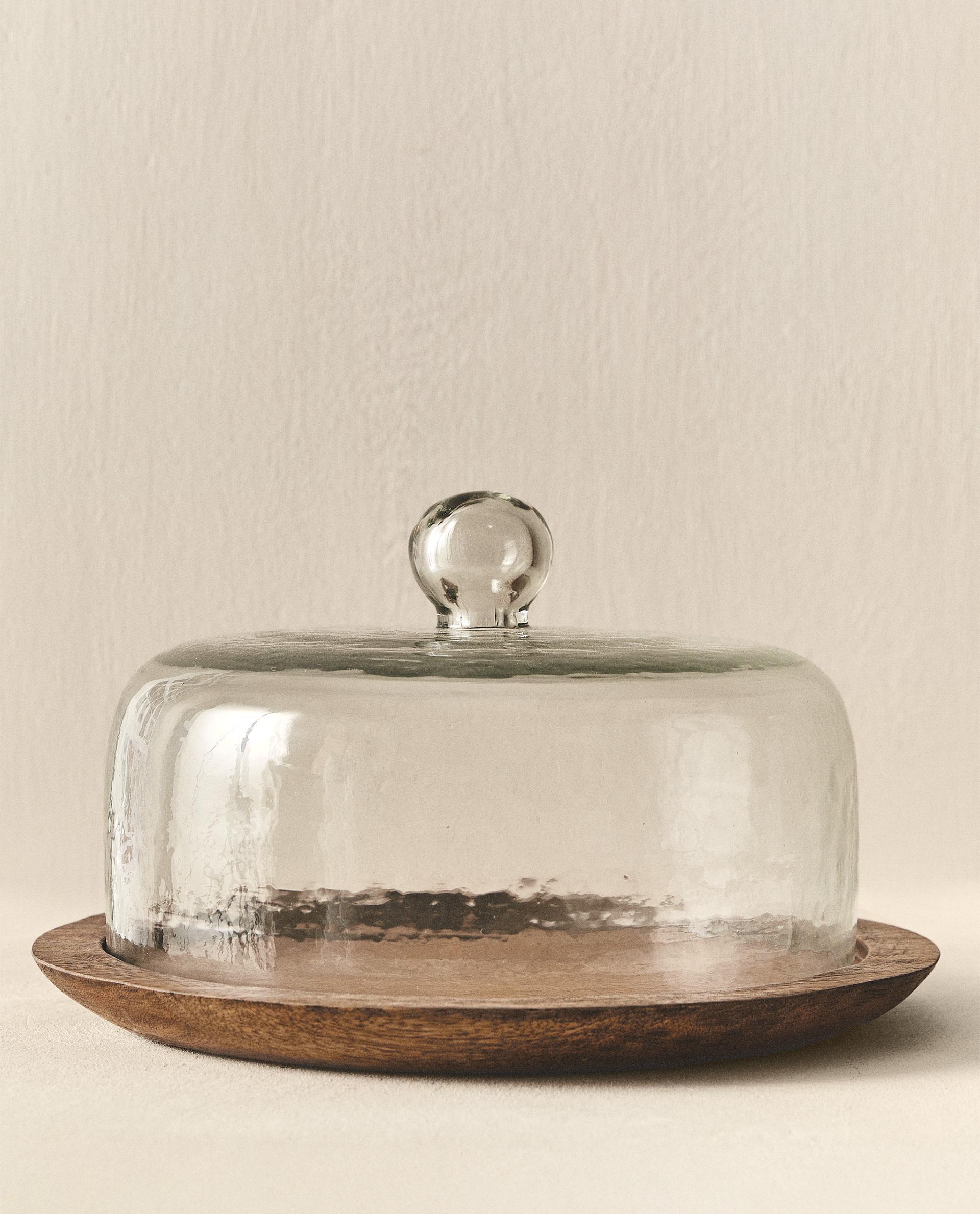 ZARA  カボチャガラス製ドーム&ウッドケーキ皿付【新品・タグ付き】 ZARA HOME カボチャガラス製ドーム&ウッドケーキ皿付【新品