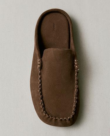 스웨이드 가죽 백리스 로퍼