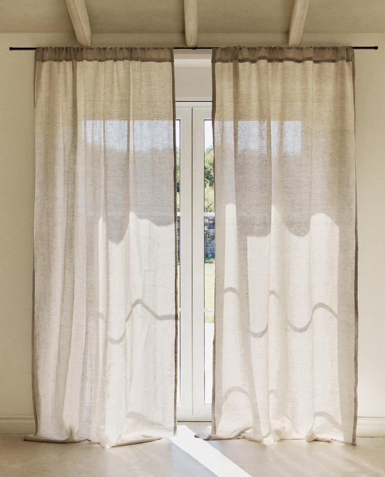 ZASŁONA Z LNU Z EFEKTEM SPRANIA, ŚREDNIE ZACIEMNIENIE